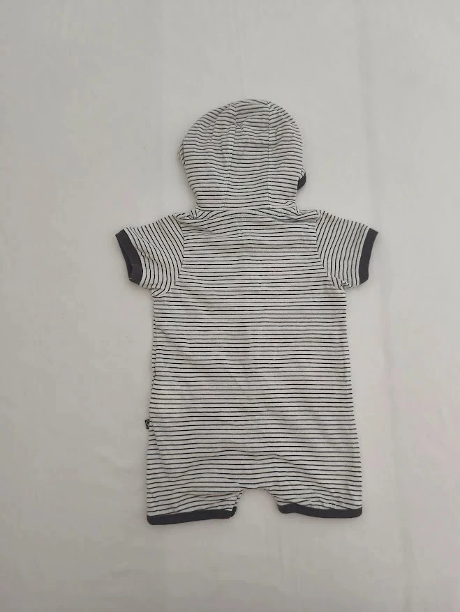 Short jumpsuit with hood Obaïbi 3 months white and gray striped – photo 3